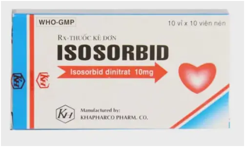 Viên nén Isosorbid 10mg phòng và điều trị cơn đau thắt ngực, suy tim sung huyết (10 vỉ x 10 viên)