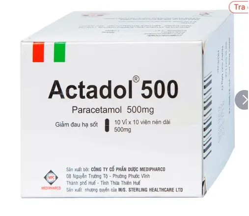 Thuốc Actadol 500 Medipharco điều trị các chứng đau và sốt từ nhẹ đến vừa (10 vỉ x 10 viên)