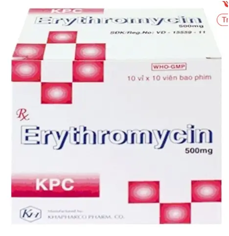 Thuốc Erythromycin 500mg Khapharco điều trị nhiễm khuẩn hô hấp trên, đường hô hấp dưới (10 vỉ x 10 viên)