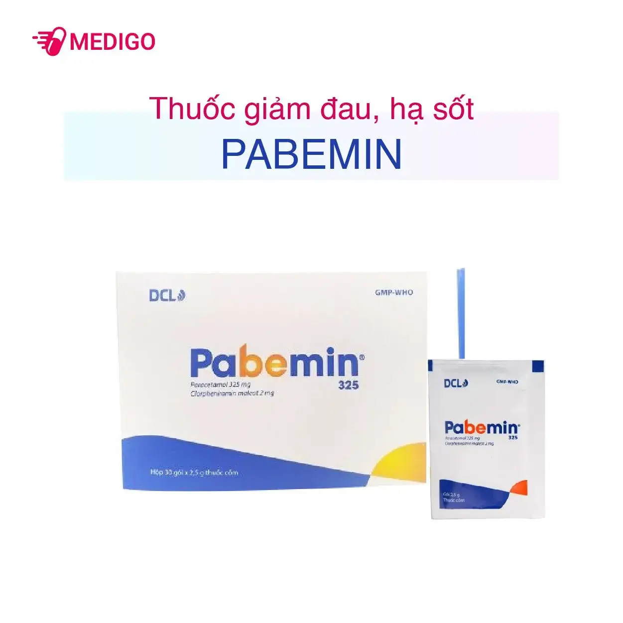 Thuốc giảm đau, hạ sốt Pabemin 325 hộp 30 gói x 2,5g