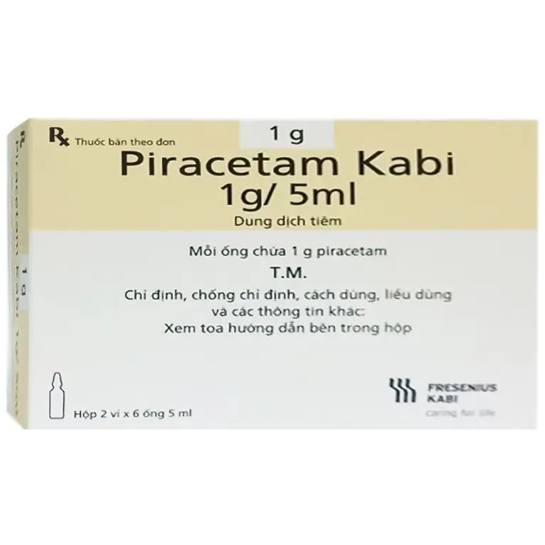 Thuốc Piracetam Kabi 1g/5ml Bidiphar điều trị suy giảm trí nhớ (2 vỉ x 6 ống x 5ml)