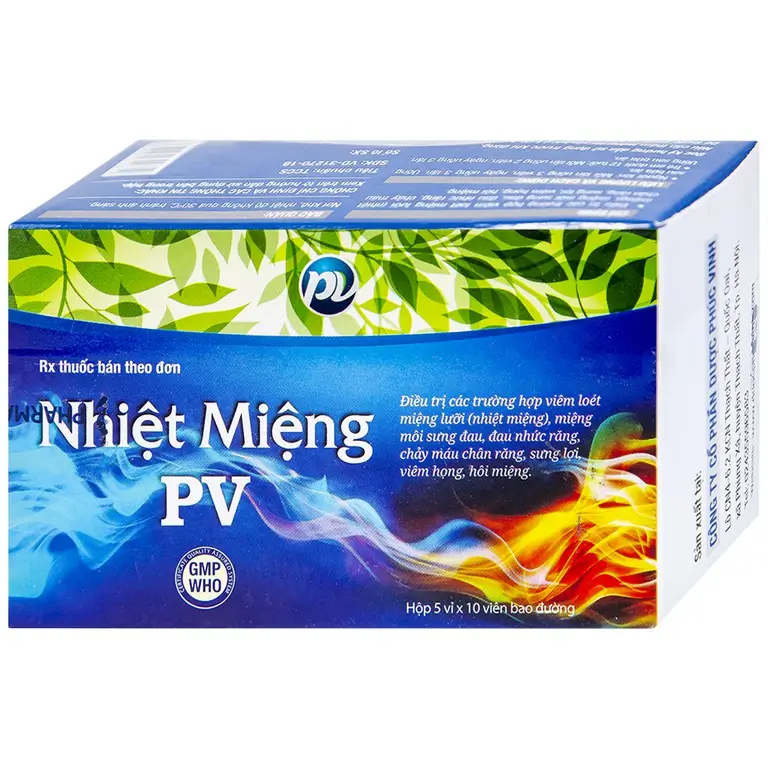 Thuốc Nhiệt Miệng PV điều trị viêm loét miệng, lưỡi và miệng môi sưng đau (5 vỉ x 10 viên)