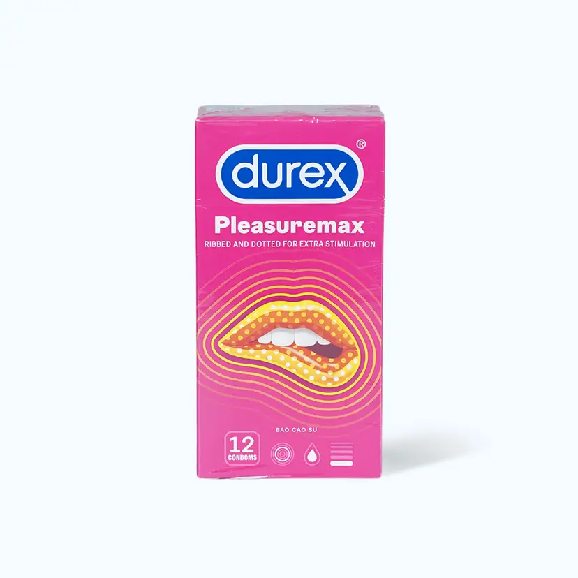 Bao cao su DUREX Pleasuremax có gân và hạt nổi dọc thân bao (hộp 12 cái)