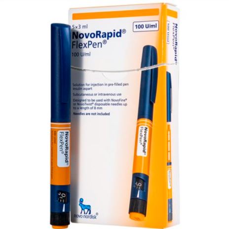 Bút tiêm Novorapid FlexPen 100U/ml Novo Nordisk kiểm soát đường huyết (5 cây x 3ml)