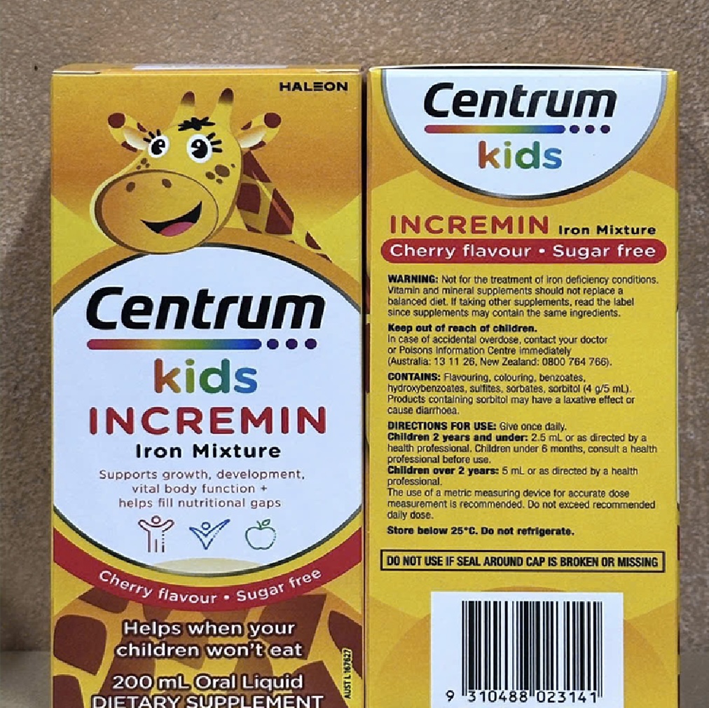Siro cho trẻ biếng ăn Centrum Kids Incremin Iron Mixture vị cherry 200ml
