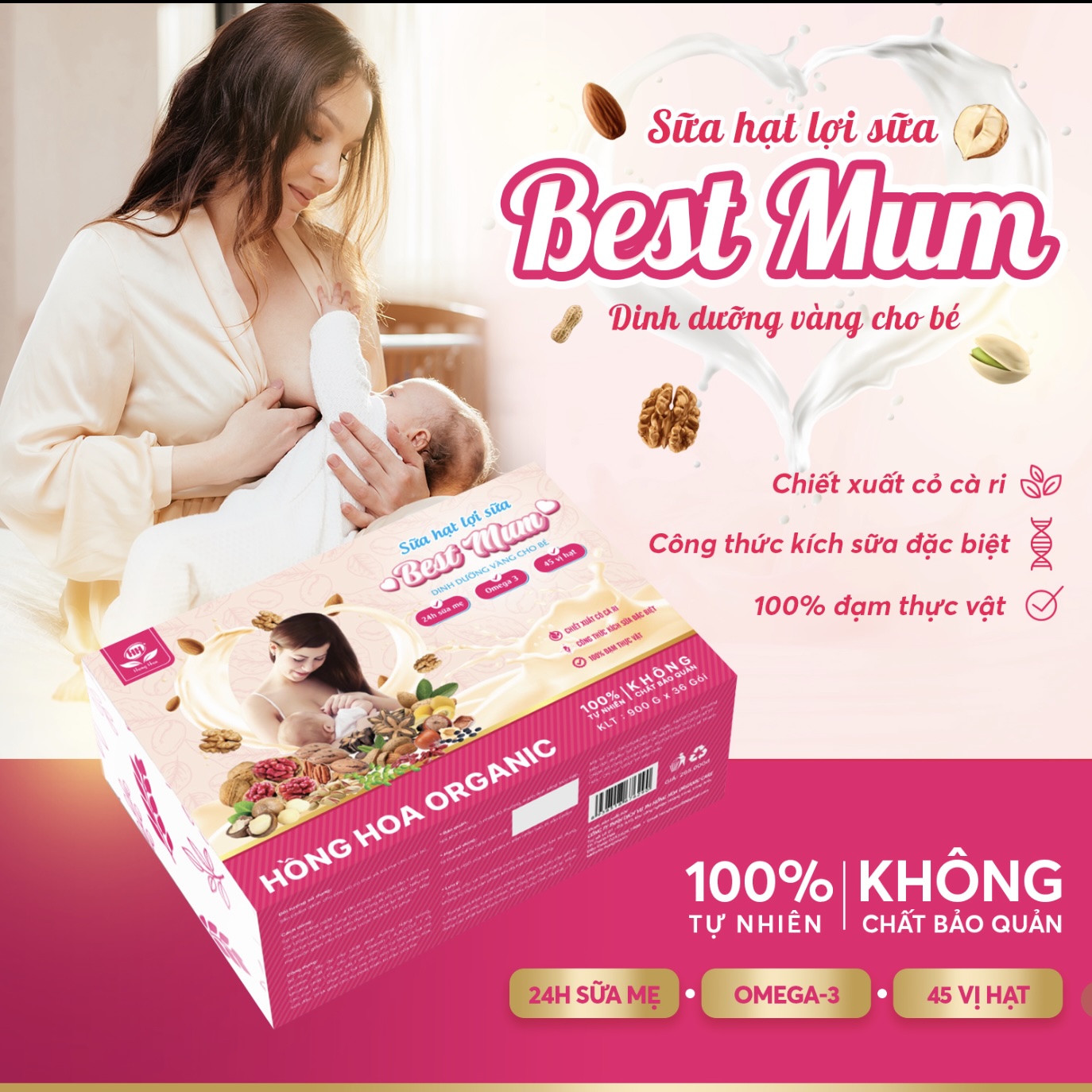 Sữa hạt lợi sữa Best Mum từ Cỏ Cà Ri và các hạt lợi sữa – Hồng Hoa Organic