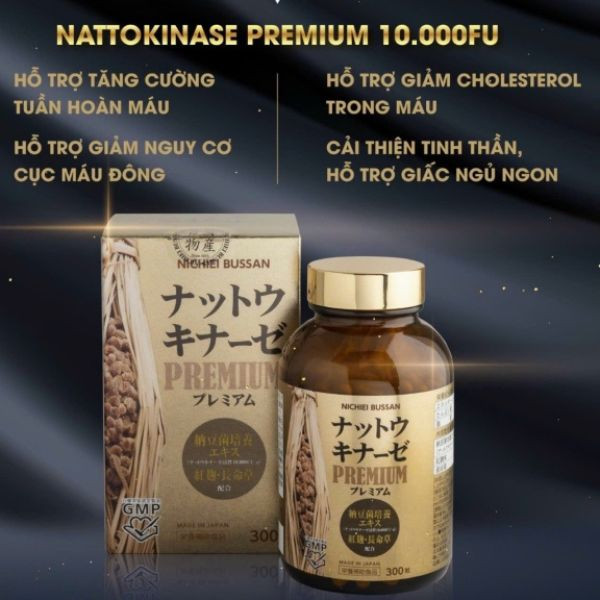Viên Uống Hỗ Trợ Điều Trị Tai Biến Nichiei Bussan Nattokinase Premium 10.000FU 300 Viên (Nội Địa Nhật Bản) 