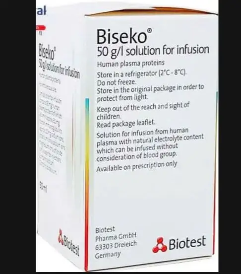 Thuốc Biseko 50 g/l chai 50ml để bù thể tích máu bị mất, giảm protein huyết, giảm albumin huyết, và phòng ngừa nhiễm trùng