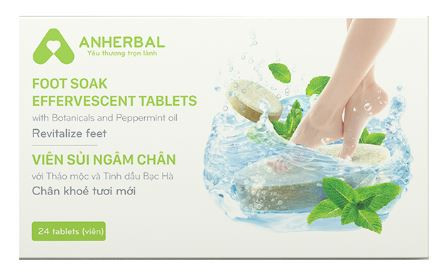 Viên sủi ngâm chân thảo dược Anherbal, tinh dầu Bạc hà, thải độc, giảm đau nhức, hôi chân, mất ngủ