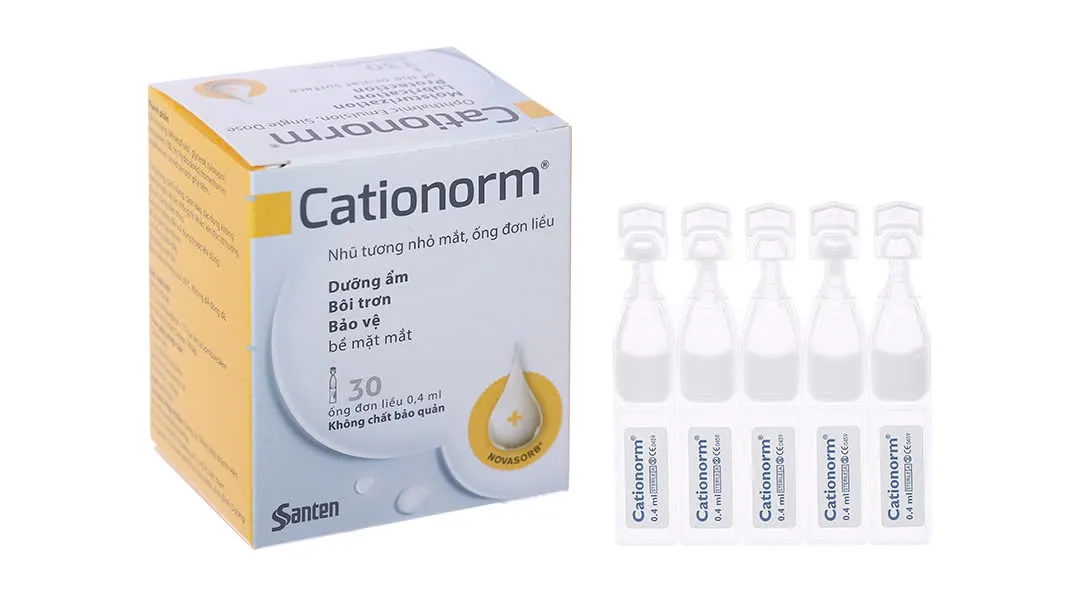 Cationorm (Cartionorm) Santen 30 ống x 0,4ml – Nhũ tương nhỏ mắt dưỡng ẩm, giảm khô rát