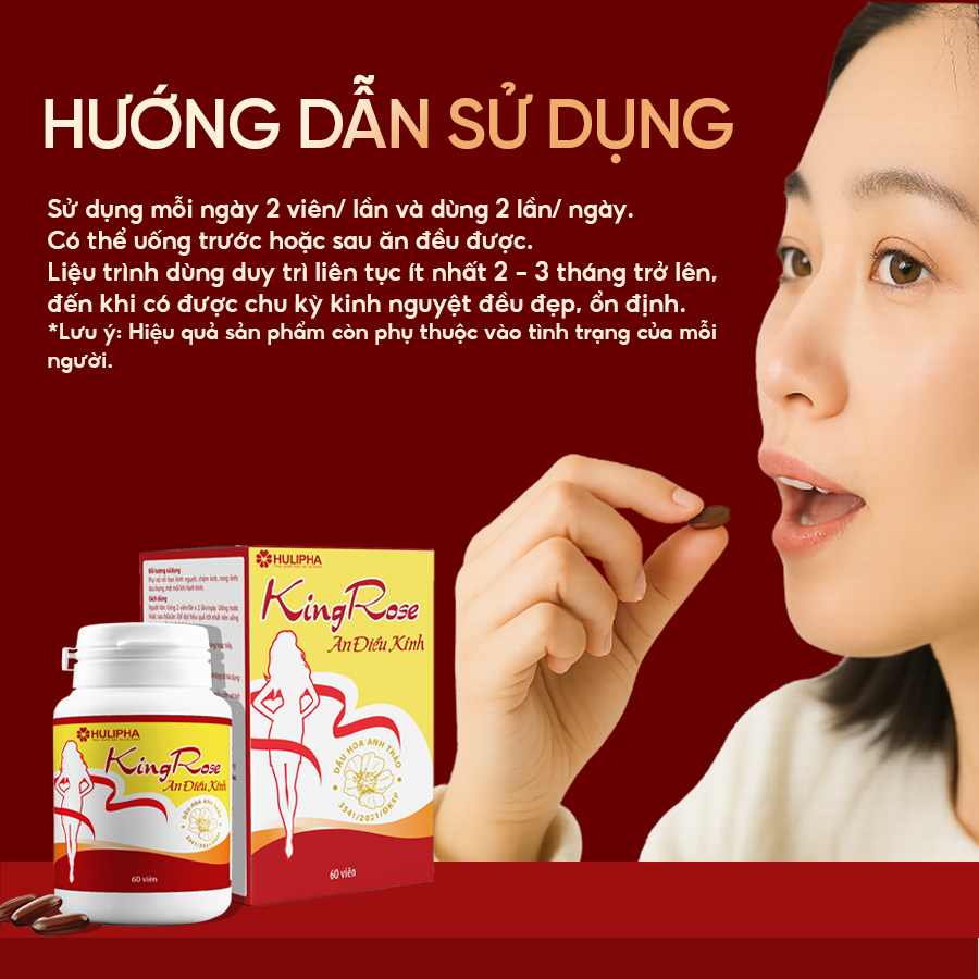 Viên Uống Kingrose An Điều Kinh HULIPHA Hỗ Trợ Điều Hòa Kinh Nguyêt, Hết Chậm Kinh Hộp 60 Viên