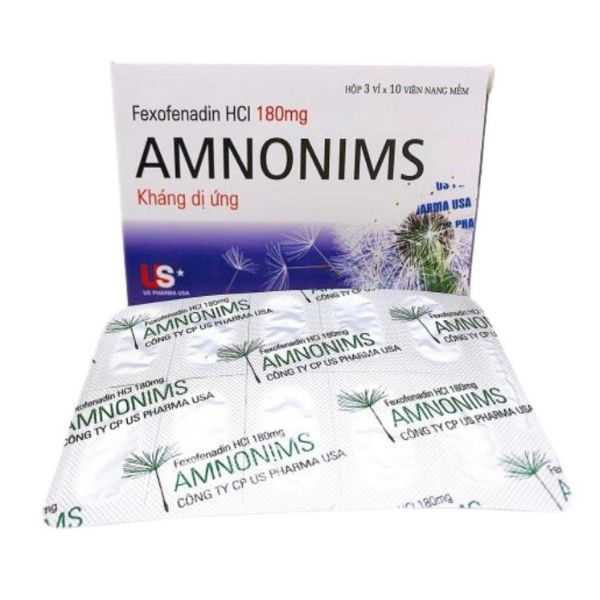 Viên nang Amnonims 180mg điều trị các chứng của viêm mũi dị ứng, mề đay
