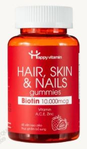 Kẹo dẻo mọc tóc, đẹp da, khỏe móng Happy Vitamin bổ sung Biotin hàng ngày Biotin Gummies