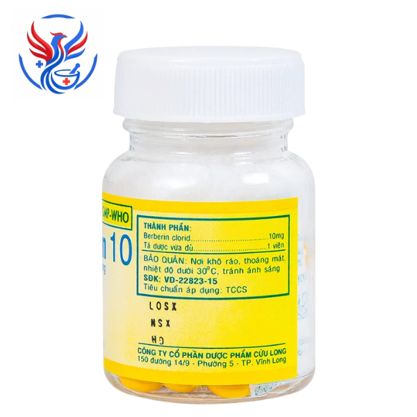 Thuốc Berberin 10mg điều trị lỵ, viêm ruột, tiêu chảy