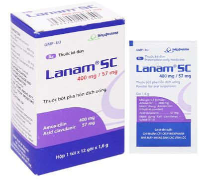 Bột pha hỗn dịch uống Lanam SC 400mg/57mg trị nhiễm khuẩn (12 gói x 1,6g)