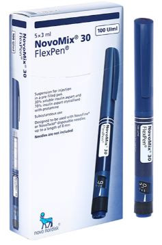 Bút tiêm NovoMix 30 FlexPen 100IU/ml trị đái tháo đường (5 cây x 3ml)