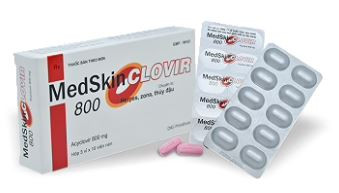 Thuốc MedSkin Clovir 800 DHG điều trị nhiễm virus Herpes simplex, bệnh thủy đậu, viêm phổi do Zona (3 vỉ x 10 viên)