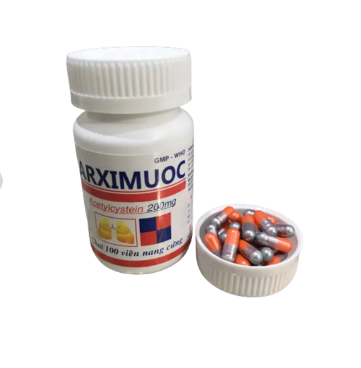 Arximuoc 200mg (Acetylcystein) Giúp tiêu nhầy trong viêm phế quản – Chai 100 viên nang cứng – DonaiPharm