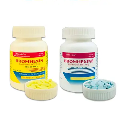 BROMHEXIN 8MG VÀNG / XANH – điều trị tan đàm trong bệnh lý hô hấp (Chai 500 viên)
