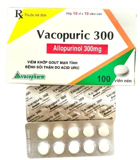 Vacopuric Allopurinol 300mg Vacopharm – Điều trị viêm khớp gout, sỏi thận do aid uric (H/100v)