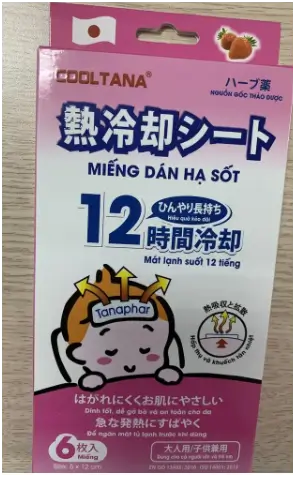 Miếng dán hạ sốt hạ nhiệt hương dâu Cooltana Tanaphar hộp 6 miếng