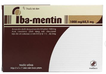 Thuốc Iba-Mentin 1000mg/62.5mg Pharbaco điều trị viêm Amidan, viêm xoang, viêm phế quản (2 vỉ x 7 viên)