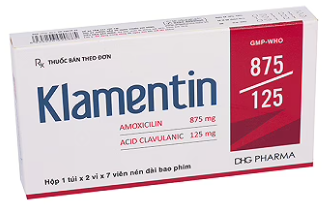 Klamentin 875/125 trị nhiễm khuẩn đường hô hấp trên và dưới (2 vỉ x 7 viên)
