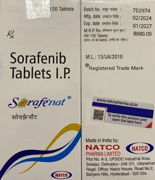 Thuốc Sorafenib Tablets IP 200mg Sorafenat trị ung thư