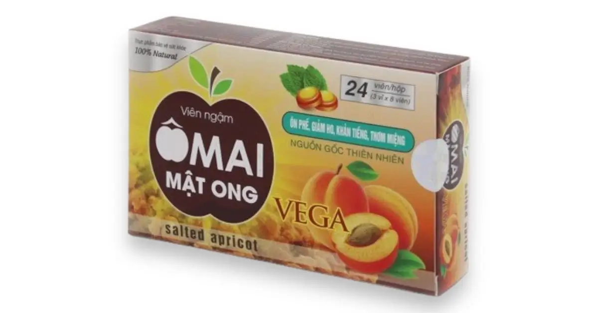 Viên ngậm giảm ho Ô Mai Mật Ong Vega hộp 24 viên