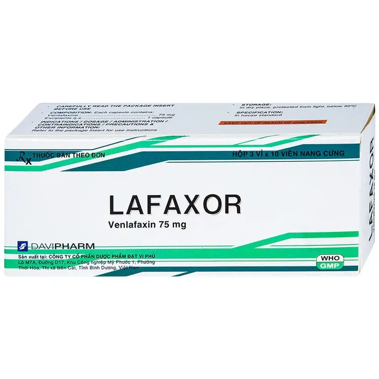 Viên nang cứng Lafaxor 75mg DaviPharm chống trầm cảm, lo âu (3 vỉ x 10 viên)