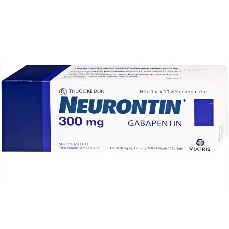 Thuốc Neurontin 300mg VIATRIS điều trị bệnh động kinh và đau dây thần kinh (1 vỉ x 10 viên)