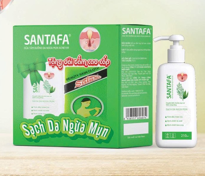 SANTAFA sữa tắm dưỡng da ngừa mụn ACNEVIR giúp làm sạch dịu nhẹ trên mọi loại da
